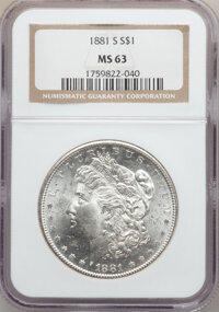 Morgan Dollars, (3)1881-S $1 MS63 NGC. The current Coin Dealer Newsletter(Greysheet) wholesale "bid" price i... (Total: 3 coins)