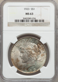 Peace Dollars, (2)1923 $1 MS63 NGC. The current Coin Dealer Newsletter (Greysheet)wholesale "bid" price is ... (Total: 2 coins)
