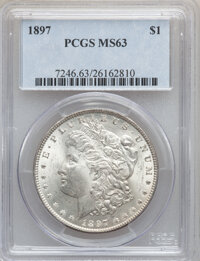 Morgan Dollars: , 1897 $1 MS63 PCGS. PCGS Population (4798/6634). NGC Census:(4195/7524). Mintage: 2,822,731. Numismedia Wsl. Price for prob...