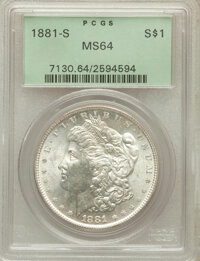 Morgan Dollars, (2)1881-S $1 MS64 PCGS; 1884-O $1 MS64 PCGS; (2)1886 $1 MS64 PCGS;(2)1887 $1 MS64 PCGS; 1897 $1 MS64 PCGS; 1898-O $1 MS64 PCG...(Total: 9 coins)