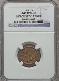 Indian Cents: , 1860 1C -- Improperly Cleaned -- NGC Details. UNC. NGC Census:(2/927). PCGS Population (11/1034). Mintage: 20,566,000. Num...