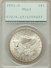 Morgan Dollars, (8)1901-O $1 MS63 PCGS. PCGS Population (9011/14333). NGC Census:(9340/21185). Mintage: 13,320,000. Numismedia Wsl. Price ...(Total: 8 coins)