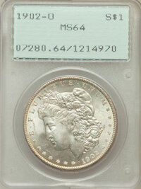 Morgan Dollars, (2)1899-O $1 MS64 PCGS; 1901-O $1 MS64 PCGS; 1902-O $1 MS64 PCGSand (2)1904-O $1 MS64 PCGS.... (Total: 6 coins)