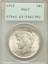 Peace Dollars, (2)1922 $1 MS63 PCGS; (2)1923 $1 MS63 PCGS; (2)1924 $1 MS63 PCGS;(2)1925 $1 MS63 PCGS.... (Total: 8 coins)