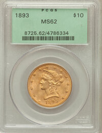 Liberty Eagles: , 1893 $10 MS62 PCGS. PCGS Population (6973/2394). NGC Census:(12421/6972). Mintage: 1,840,895. Numismedia Wsl. Price for pr...