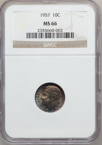Roosevelt Dimes, (2)1957 10C MS66 PCGS and (2) 1957 10C MS66 NGC. ... (Total: 4coins)