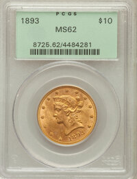 Liberty Eagles: , 1893 $10 MS62 PCGS. PCGS Population (6973/2394). NGC Census:(12421/6972). Mintage: 1,840,895. Numismedia Wsl. Price for pr...