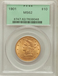 Liberty Eagles: , 1901 $10 MS62 PCGS. PCGS Population (5355/5892). NGC Census:(8230/9464). Mintage: 1,718,825. Numismedia Wsl. Price for pro...