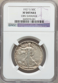Walking Liberty Half Dollars: , 1927-S 50C -- Obv Damage -- NGC Details. XF. NGC Census: (7/541).PCGS Population (27/744). Mintage: 2,392,000. Numismedia ...