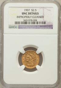 Liberty Quarter Eagles, 1907 $2 1/2 -- Improperly Cleaned -- NGC Details. UNC. NGC Census:(66/8096). PCGS Population (139/8476). Mintage: 336,...