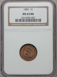 Indian Cents: , 1882 1C MS63 Red and Brown NGC. NGC Census: (35/280). PCGSPopulation (75/313). Mintage: 38,581,100. Numismedia Wsl. Price ...