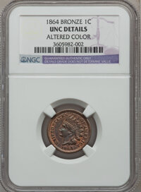 Indian Cents, 1864 1C Bronze No L Brown -- Altered Color -- NGC Details. UNC. NGCCensus: (2/347). PCGS Population (4/250). Mintage: 39,2...