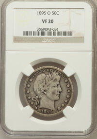 Barber Half Dollars: , 1895-O 50C VF20 NGC. NGC Census: (5/90). PCGS Population (12/162).Mintage: 1,766,000. Numismedia Wsl. Price for problem fr...