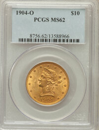 Liberty Eagles: , 1904-O $10 MS62 PCGS. PCGS Population (176/90). NGC Census:(151/55). Mintage: 108,950. Numismedia Wsl. Price for problem f...
