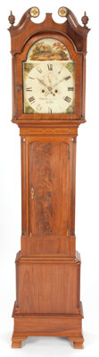 Furniture : English, A RICHARDSON GEORGE III-STYLE MAHOGANY LONGCASE CLOCK. Circa 1830.Marks: W. Richardson, Selby. 87-1/4 inches high (221....(Total: 3 Items)