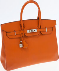 Luxury Accessories:Bags, Hermes 35cm Orange Epsom Leather Birkin Bag with PalladiumHardware. ...