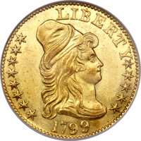 Early Half Eagles, 1799 $5 Small Stars Reverse MS62 NGC. Breen-6435, BD-4, R.7....
