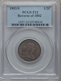 Half Cents, 1802/0 1/2 C Reverse of 1802 Fine 12 PCGS. C-2, B-3, R.3....