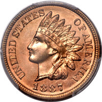 Indian Cents, 1887 1C MS66 Red PCGS....