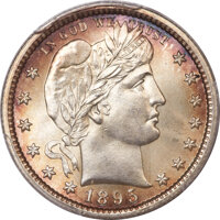 Barber Quarters, 1895 25C MS66 PCGS. CAC....