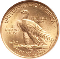 Errors, 1911 $10 Indian Eagle -- Reverse Struck-Through -- MS64 NGC....