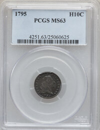 Early Half Dimes, 1795 H10C MS63 PCGS. V-5, LM-8, R.3....