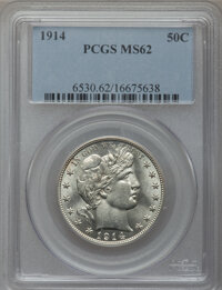 Barber Half Dollars, 1914 50C MS62 PCGS....