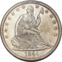 Seated Half Dollars, 1844-O 50C Doubled Date AU55 PCGS. WB-103, FS-301....