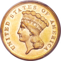 Three Dollar Gold Pieces, 1868 $3 MS62+ PCGS. CAC....