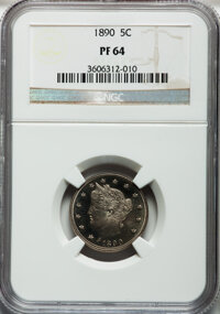 Proof Liberty Nickels: , 1890 5C PR64 NGC. NGC Census: (156/109). PCGS Population (220/84).Mintage: 2,740. Numismedia Wsl. Price for problem free N...