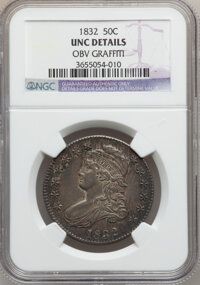 Bust Half Dollars, 1832 50C Small Letters -- Obverse Graffiti -- NGC Details. Unc. NGCCensus: (2/483). PCGS Population (16/328). Mintage: 4,7...