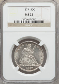 Seated Half Dollars: , 1877 50C MS62 NGC. NGC Census: (34/133). PCGS Population (33/118).Mintage: 8,304,510. Numismedia Wsl. Price for problem fr...