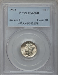 Mercury Dimes: , 1923 10C MS66 Full Bands PCGS. PCGS Population (165/65). NGCCensus: (98/29). Mintage: 50,130,000. Numismedia Wsl. Price fo...