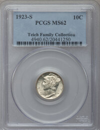 Mercury Dimes: , 1923-S 10C MS62 PCGS. PCGS Population (26/129). NGC Census:(25/103). Mintage: 6,440,000. Numismedia Wsl. Price for problem...