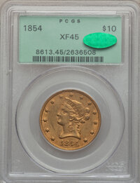 Liberty Eagles, 1854 $10 XF45 PCGS. CAC....