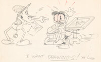 Animation Art:Production Drawing, Ub Iwerks and Walt Disney In-Studio Gag Drawing (circa late1920s)....