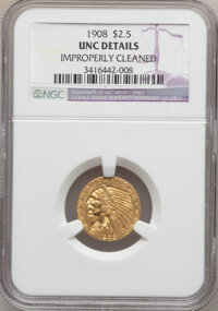 Indian Quarter Eagles: , 1908 $2 1/2 -- Improperly Cleaned -- NGC Details. UNC. NGC Census:(69/7508). PCGS Population (68/4909). Mintage: 564,800. ...