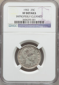 Barber Quarters: , 1902 25C -- Improperly Cleaned -- NGC Details. XF. NGC Census:(4/229). PCGS Population (8/314). Mintage: 12,197,744. Numis...