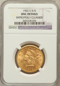 Liberty Eagles, 1902-S $10 -- Improperly Cleaned -- NGC Details. UNC. NGC Census:(30/2740). PCGS Population (71/2264). Mintage: 469,50...