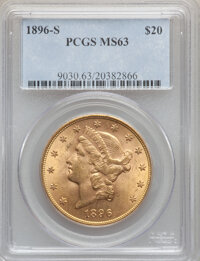 Liberty Double Eagles: , 1896-S $20 MS63 PCGS. PCGS Population (1017/154). NGC Census:(772/123). Mintage: 1,403,925. Numismedia Wsl. Price for prob...