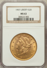 Liberty Double Eagles: , 1907 $20 MS62 NGC. NGC Census: (13236/7194). PCGS Population(9744/5178). Mintage: 1,451,864. Numismedia Wsl. Price for pro...