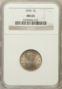 Liberty Nickels: , 1898 5C MS65 NGC. NGC Census: (83/19). PCGS Population (85/24).Mintage: 12,532,087. Numismedia Wsl. Price for problem free...