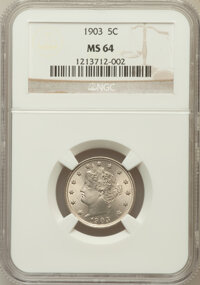 Liberty Nickels: , 1903 5C MS64 NGC. NGC Census: (282/233). PCGS Population (427/278).Mintage: 28,006,724. Numismedia Wsl. Price for problem ...