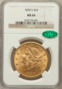 Liberty Double Eagles: , 1898-S $20 MS64 NGC. CAC. NGC Census: (1029/103). PCGS Population(1242/97). Mintage: 2,575,175. Numismedia Wsl. Price for ...