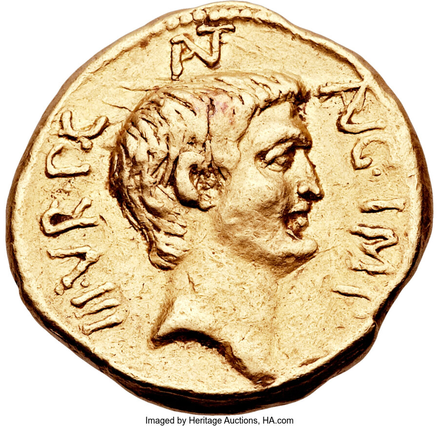 Ancients:Roman Republic, Ancients: Marc Antony as Triumvir (43-31 BC). AV aureus (21mm, 8.06gm, 4h).&nbsp;... Image #1