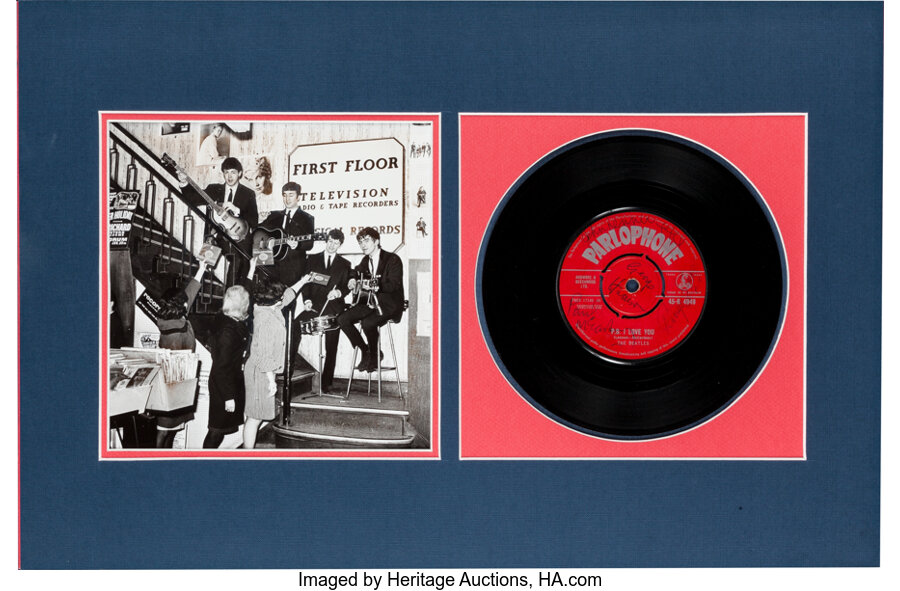 Music Memorabilia:Autographs and Signed Items, Beatles Autographed "P.S. I Love You / Love Me Do" First Pressing45, One of the First-Ever Signed Beatles Records, in Matted ...