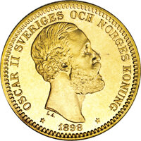 Swedish 20 crown coin, 1898, profile of King Oscar II