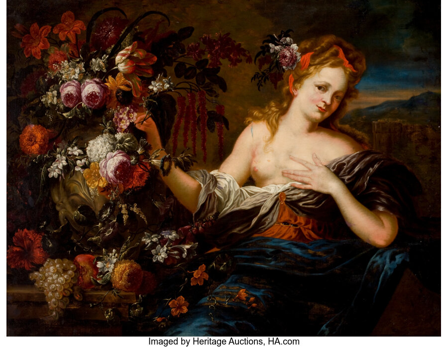 Fine Art - Painting, European:Antique  (Pre 1900), GASPARD PEETER VERBRUGGEN, THE ELDER (Flemish, 1635-1687) ANDPIETER YKENS (Flemish, 1648-1695). Flora - An Allegory ofSp... Image #1