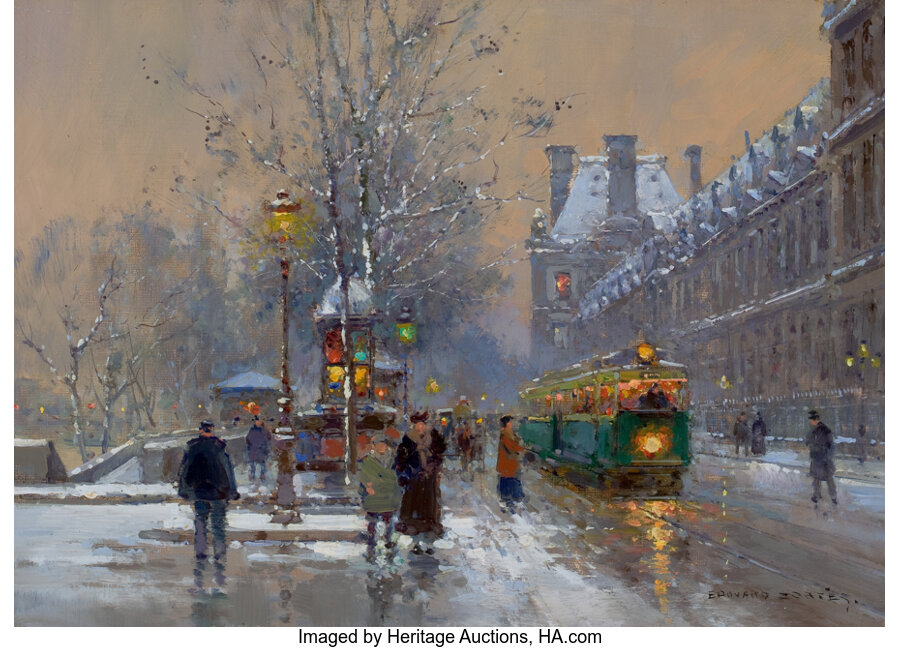 Fine Art - Painting, European, EDOUARD-LÉON CORTÈS (French, 1882-1969). Quai du Louvre, Sons laNeige. Oil on canvas. 13 x 18 inches (33.0 x 45.7 cm). ... Image #1