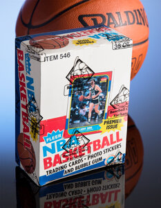 1986 Fleer Basketball Wax Box With 36 Unopened Packs - Two Packs with Michael Jordan #57 on Top!